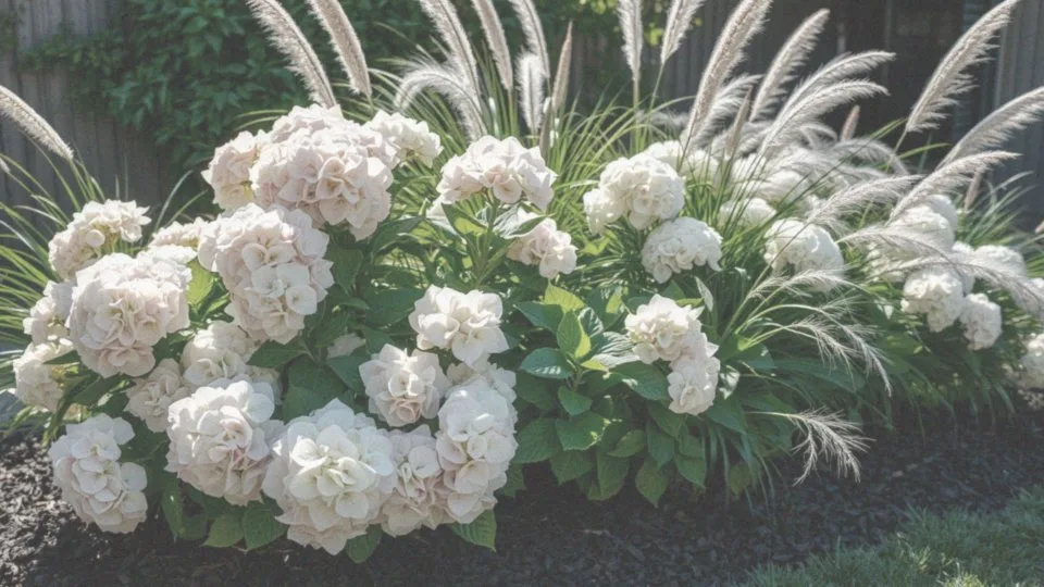 Jakie kształty i tekstury najlepiej komponują się w szpalerze z hortensji i traw?